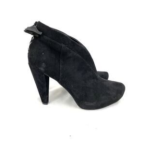 G By Guess Women's 9M Booties High Heel Ankle Black Suede Tarrah Bows